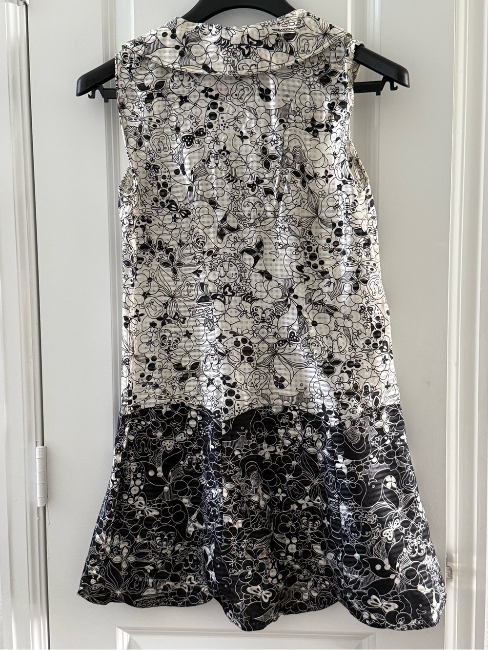 Anna Sui Sleeveless Black & White Floral Button-Front Dress Silk Blend Size 4 - Picture 3 of 8